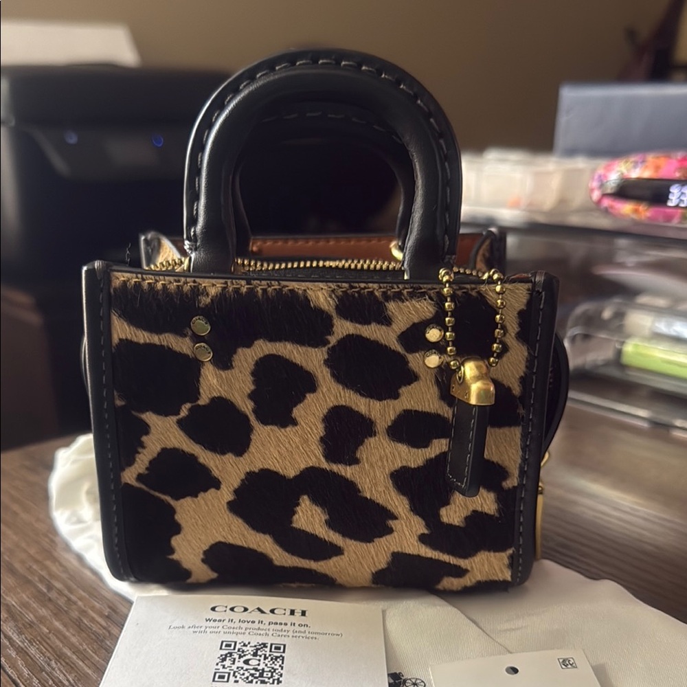 Coach Leopard Print Black Mini Bag